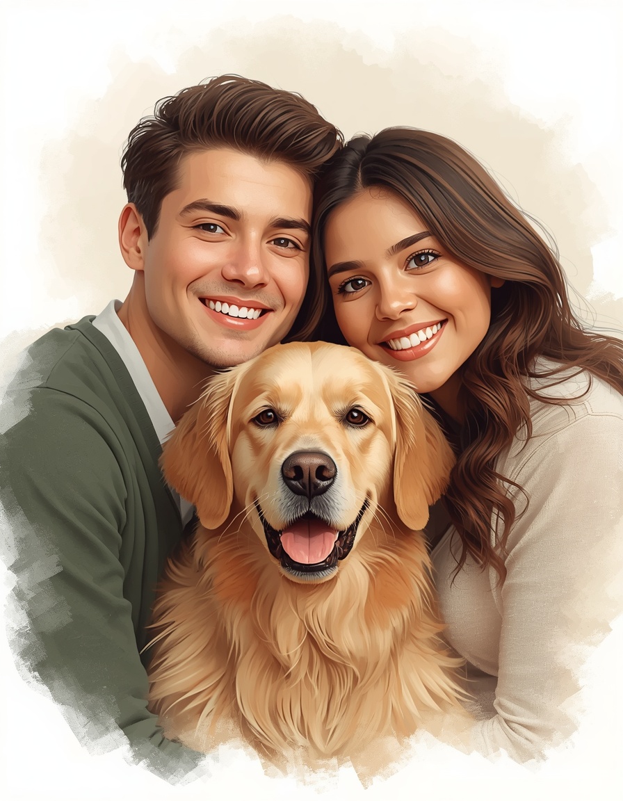 Personalized couple and dog portrait