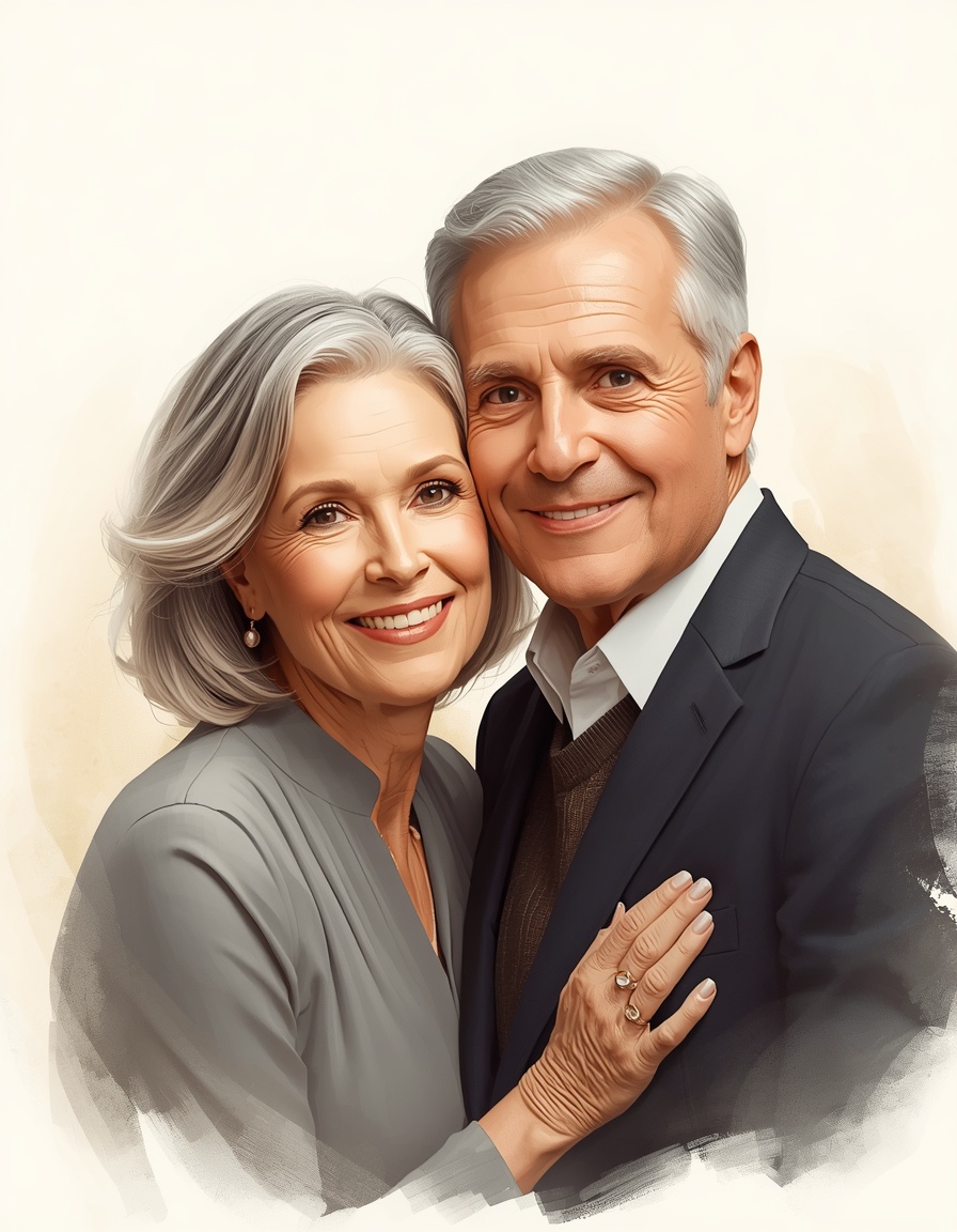 Personalized portrait of an elegant older couple