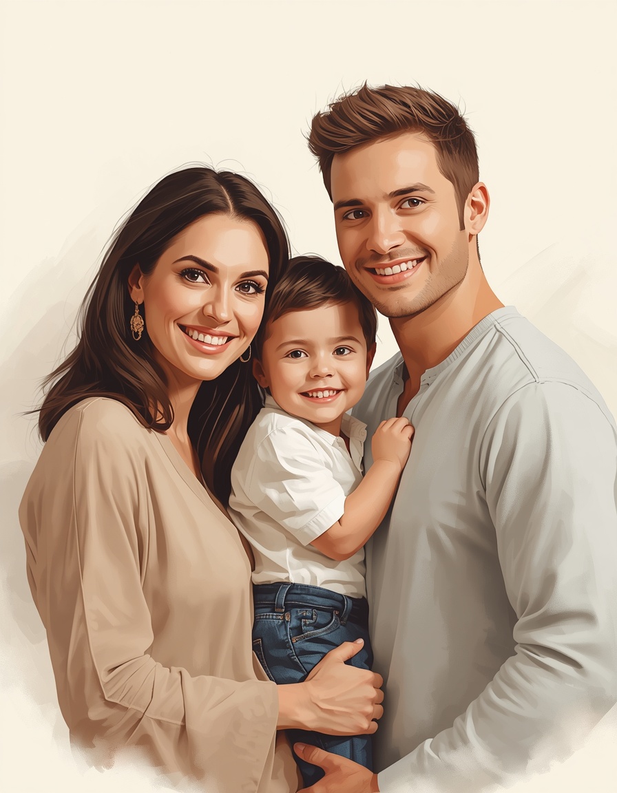 Personalized portrait of parents and child
